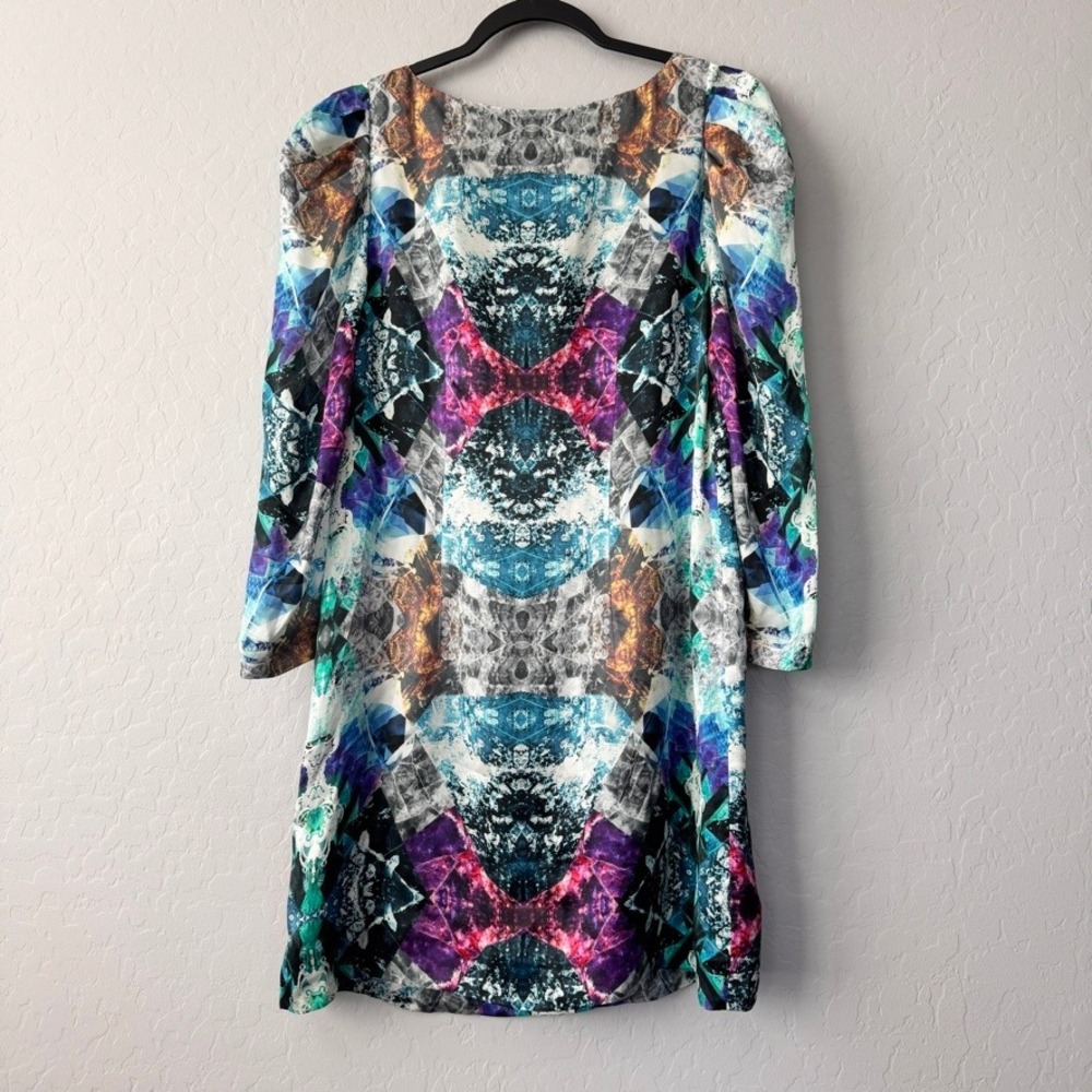 Leifsdottir 100% Silk Dress Abstract Print Long Sleeve Multicolor Size 6 - Picture 2 of 6